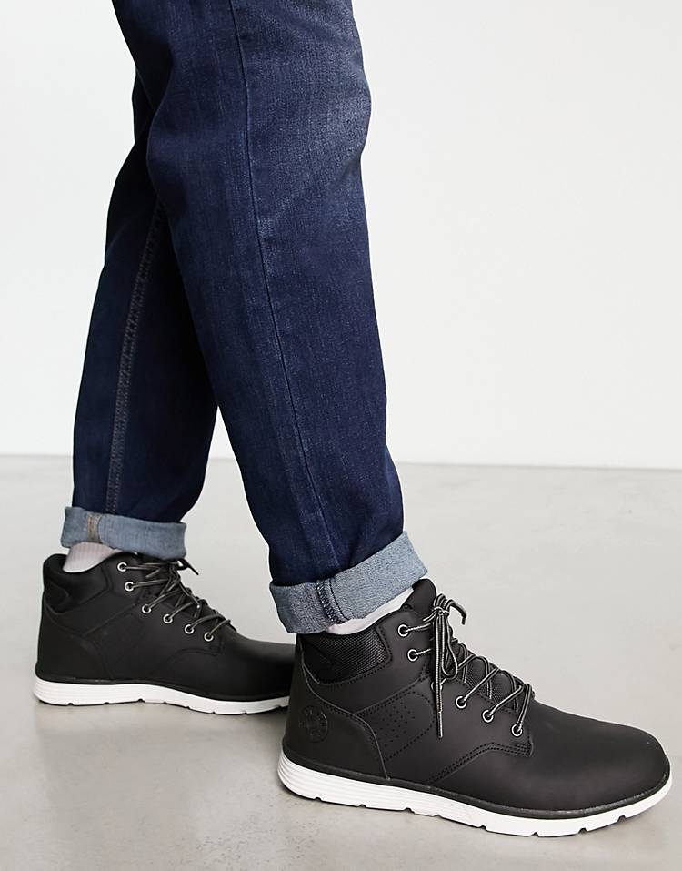 Jack & Jones faux leather hiker boot in black